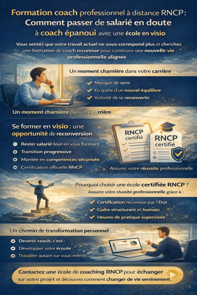 Formation coach professionnel à distance RNCP : comment passer de salarié en doute à coach épanoui avec une école en visio